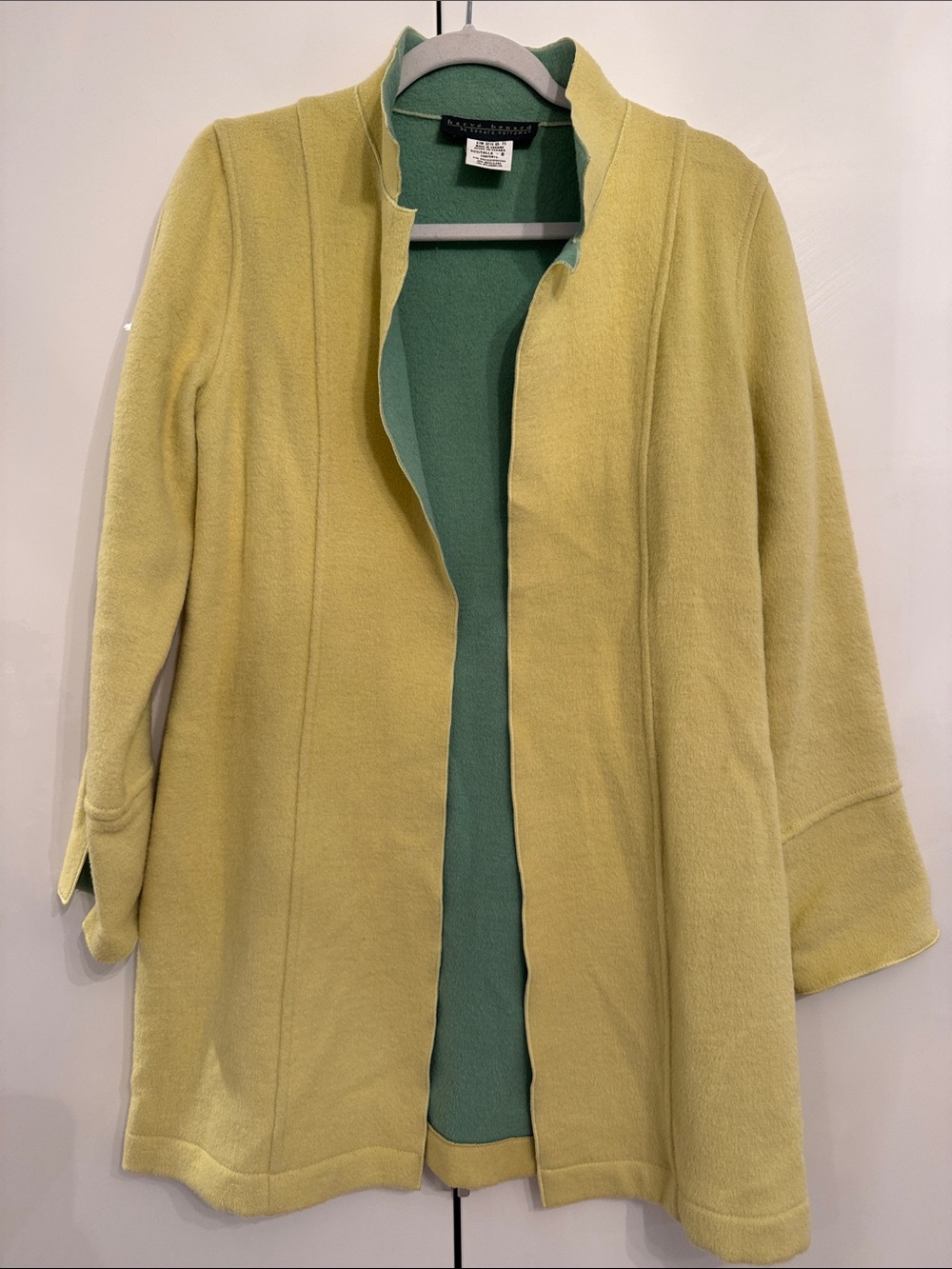 Harve Bernard Reversible Yellow and Green Wool Blend Open-Front Cardigan Jacket